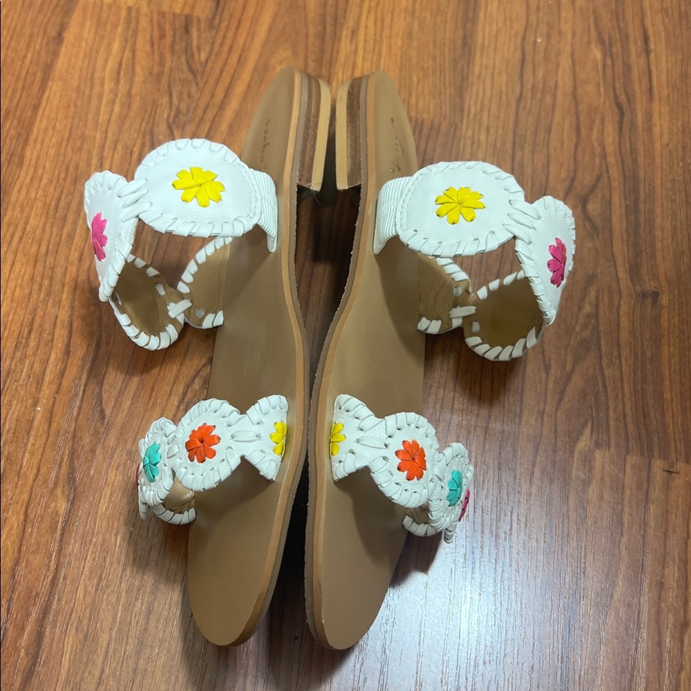 Jack Rogers Sz 8 M Lauren Sandals White w/ Multicolor Accents EUC - Picture 5 of 9